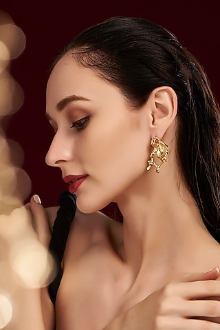Gold Finish Handcrafted Stud Earrings by Studio Metallurgy