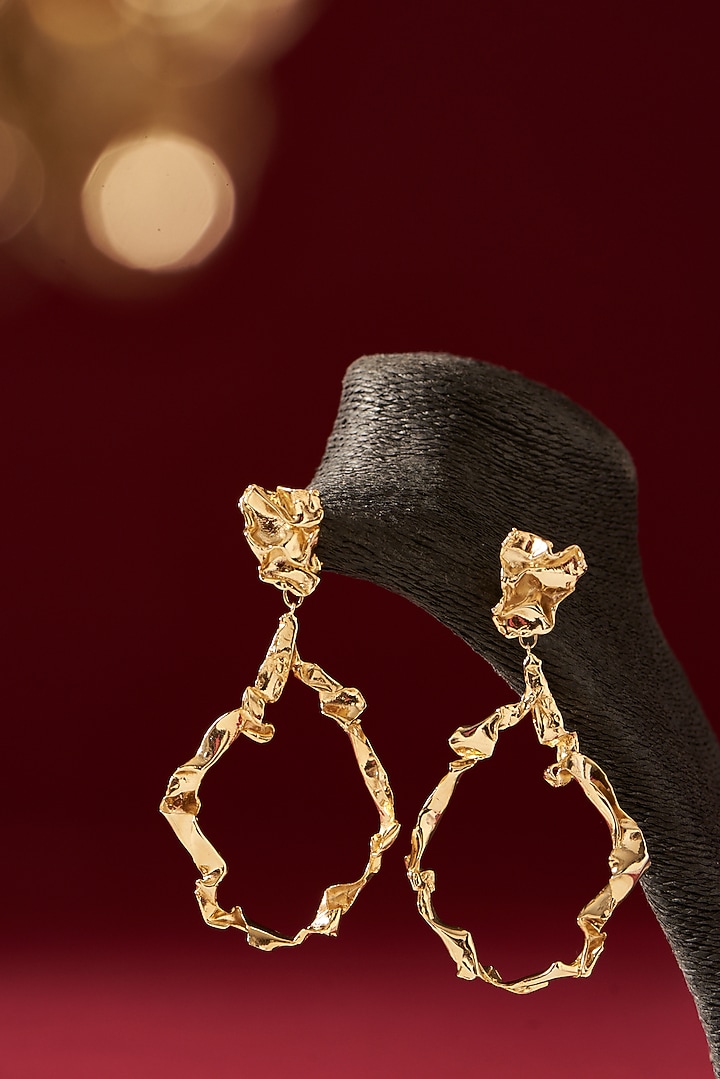 Gold Finish Handcrafted Long Dangler Earrings by Studio Metallurgy at Pernia's Pop Up Shop
