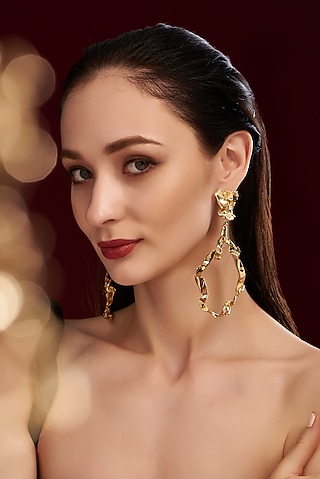 Gold Finish Handcrafted Long Dangler Earrings by Studio Metallurgy