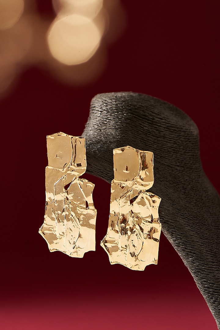 Gold Finish Handcrafted Dangler Earrings by Studio Metallurgy at Pernia's Pop Up Shop