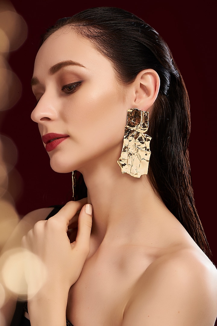 Gold Finish Handcrafted Dangler Earrings by Studio Metallurgy