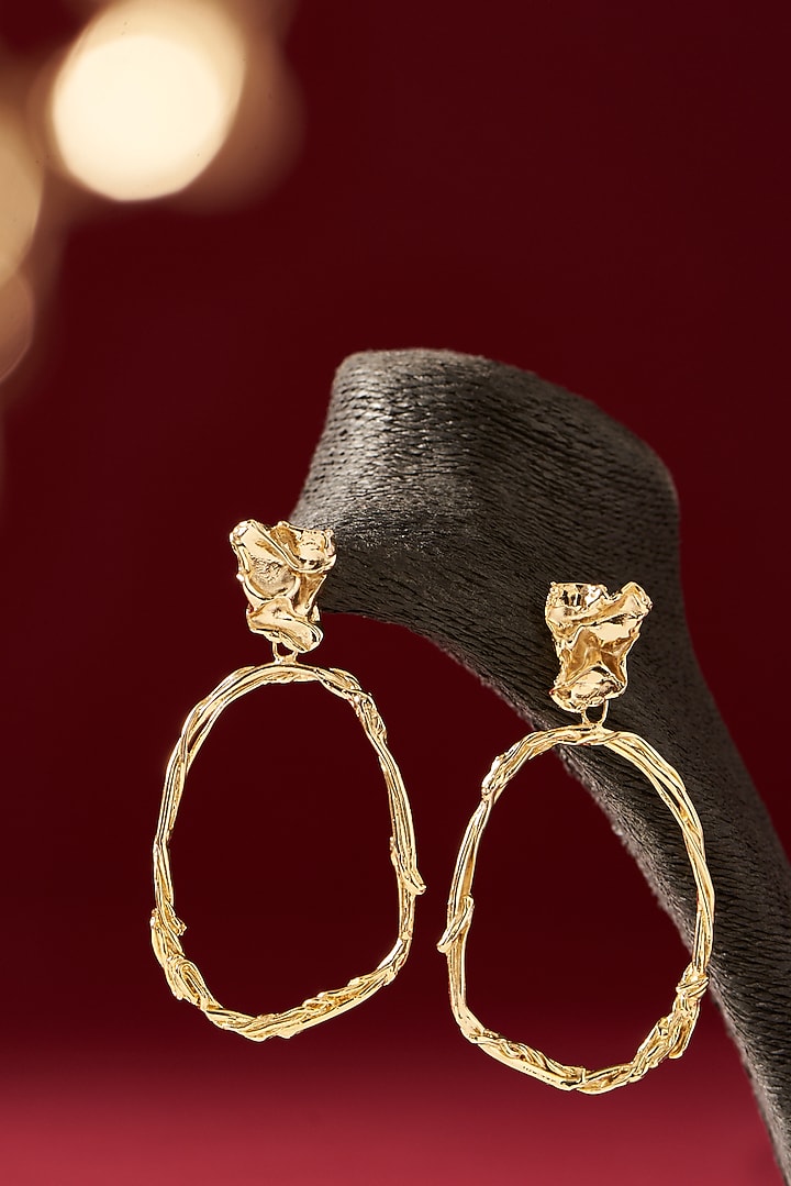 Gold Finish Handcrafted Dangler Earrings by Studio Metallurgy at Pernia's Pop Up Shop