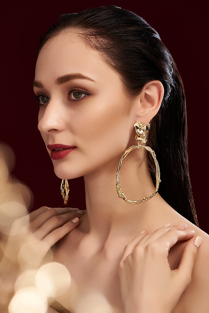 Gold Finish Handcrafted Dangler Earrings by Studio Metallurgy at Pernia's Pop Up Shop