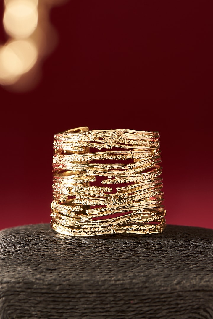 Gold Finish Handcrafted Cuff Bracelet by Studio Metallurgy at Pernia's Pop Up Shop