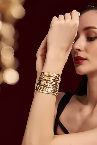 Gold Finish Handcrafted Cuff Bracelet by Studio Metallurgy