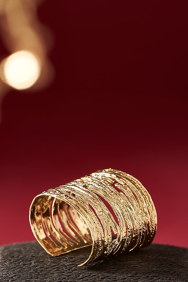 Gold Finish Handcrafted Cuff Bracelet by Studio Metallurgy at Pernia's Pop Up Shop