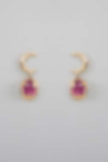 Gold Finish Pink Stone Earrings by Studio Metallurgy at Pernia's Pop Up Shop