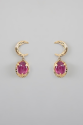 Gold Finish Pink Stone Earrings by Studio Metallurgy