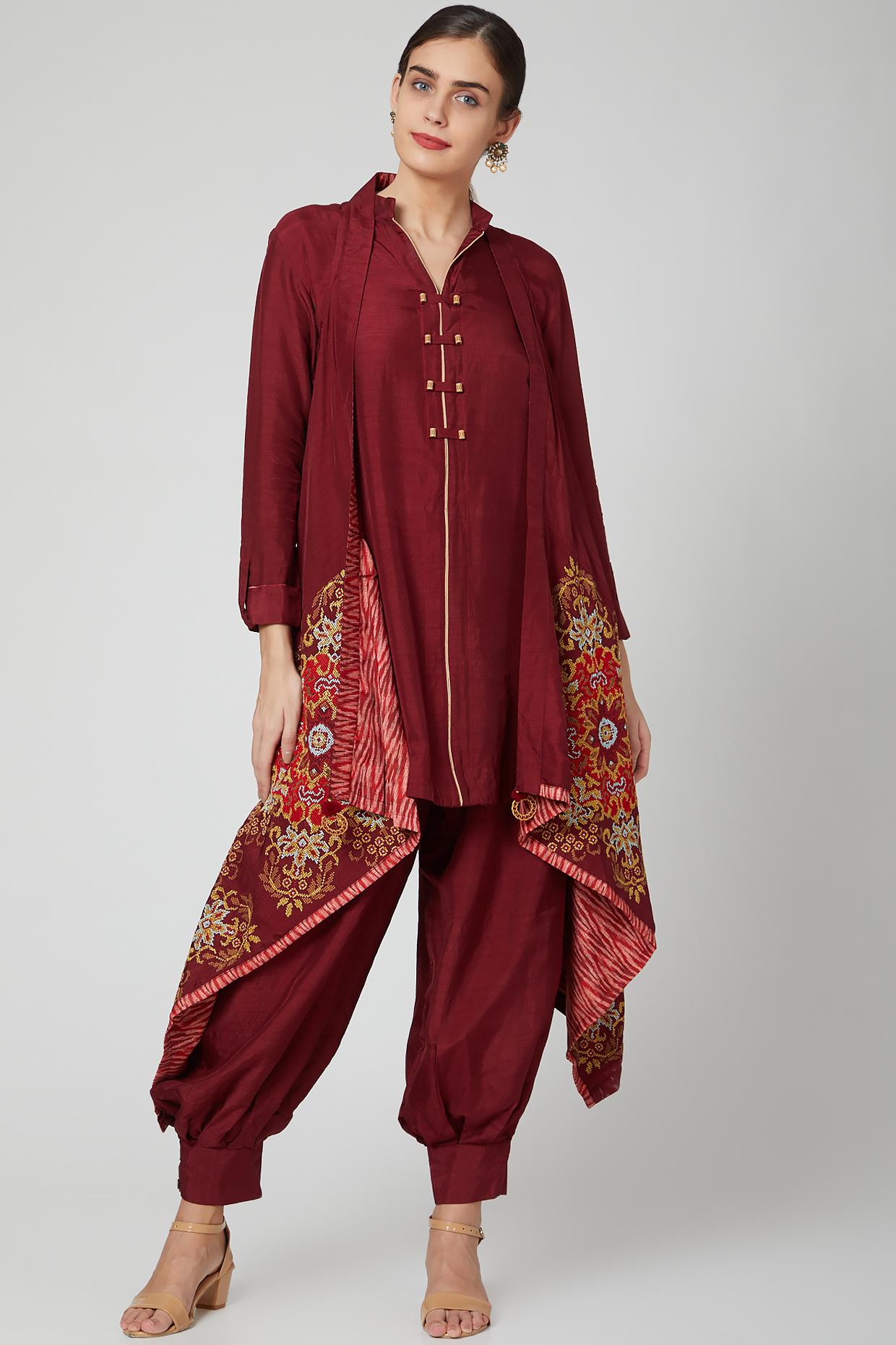 Maroon Embroidered Kurta Set With Embroidered Jacket by Sunita Nagi at Pernia's Pop Up Shop