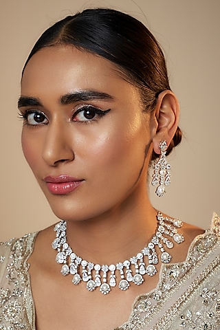 White Finish Zircon & Pearl Necklace Set by Studio6 Jewels
