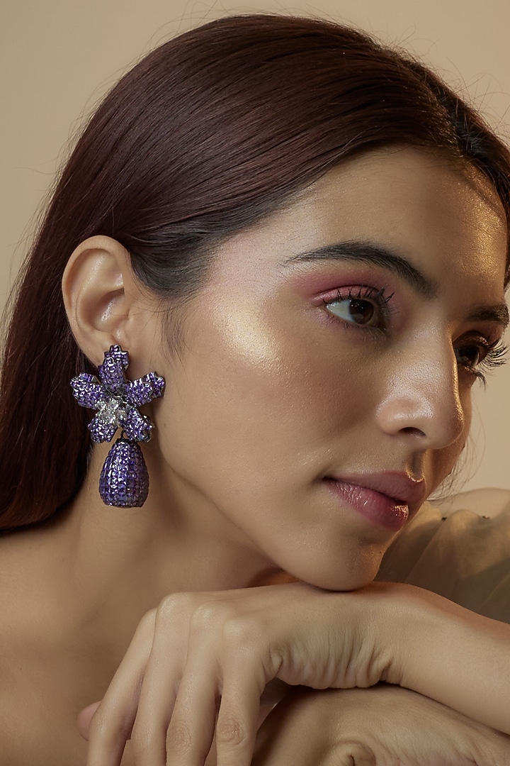 White Finish Unique Cut Yellow Zircon Dangler Earrings by Studio6 Jewels at Pernia's Pop Up Shop