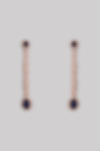 Rose Gold Finish Zircon & Blue Stone Long Earrings by Studio6 Jewels at Pernia's Pop Up Shop