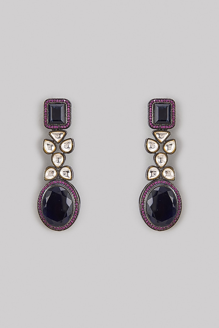 Black Rhodium Finish Zircon & Deep Purple Stone Dangler Earrings by Studio6 Jewels at Pernia's Pop Up Shop