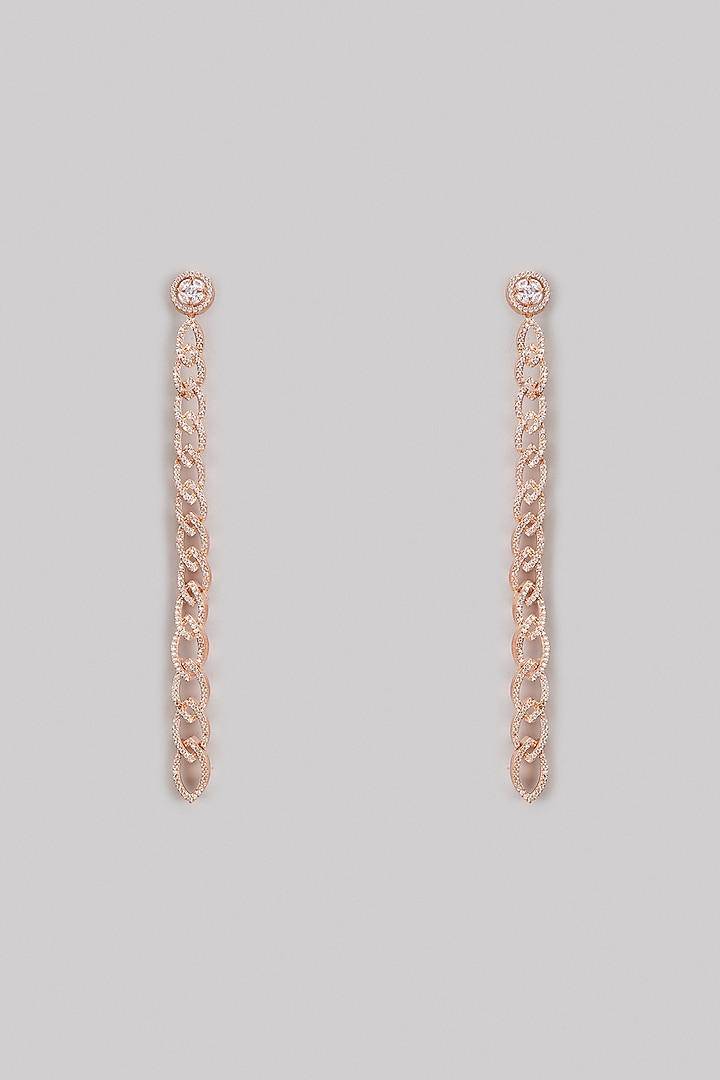 Rose Gold Finish Zircon Long Chain Earrings by Studio6 Jewels at Pernia's Pop Up Shop