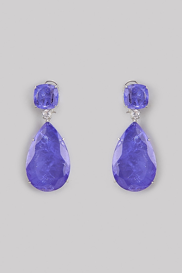 White Finish Zircon & Blue Tear Drop Doublet Dangler Earrings by Studio6 Jewels at Pernia's Pop Up Shop