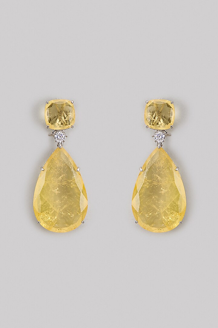 White Finish Zircon & Yellow Tear Drop Doublet Dangler Earrings by Studio6 Jewels at Pernia's Pop Up Shop
