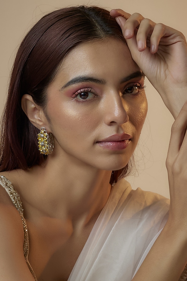 White Finish Yellow Zircon Mini Hoop Earrings by Studio6 Jewels at Pernia's Pop Up Shop