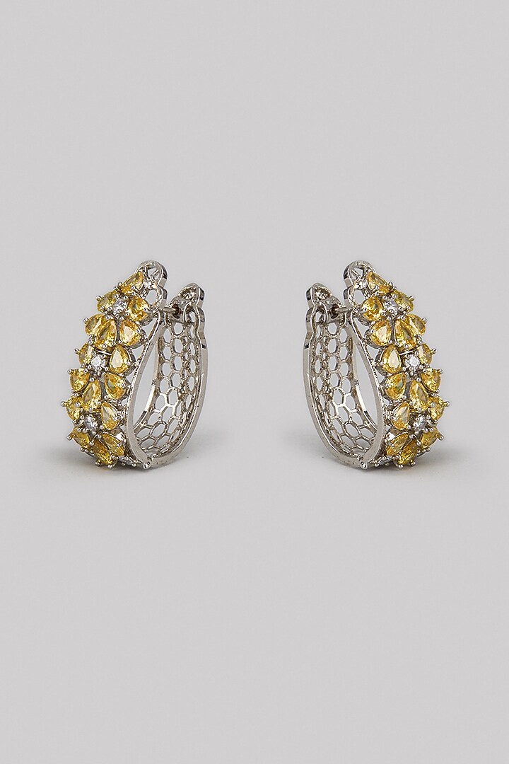 White Finish Yellow Zircon Mini Hoop Earrings by Studio6 Jewels at Pernia's Pop Up Shop