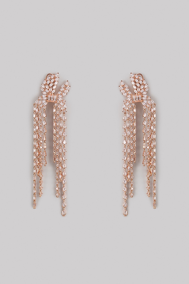 Rose Gold Finish Zircon Long Earrings by Studio6 Jewels at Pernia's Pop Up Shop