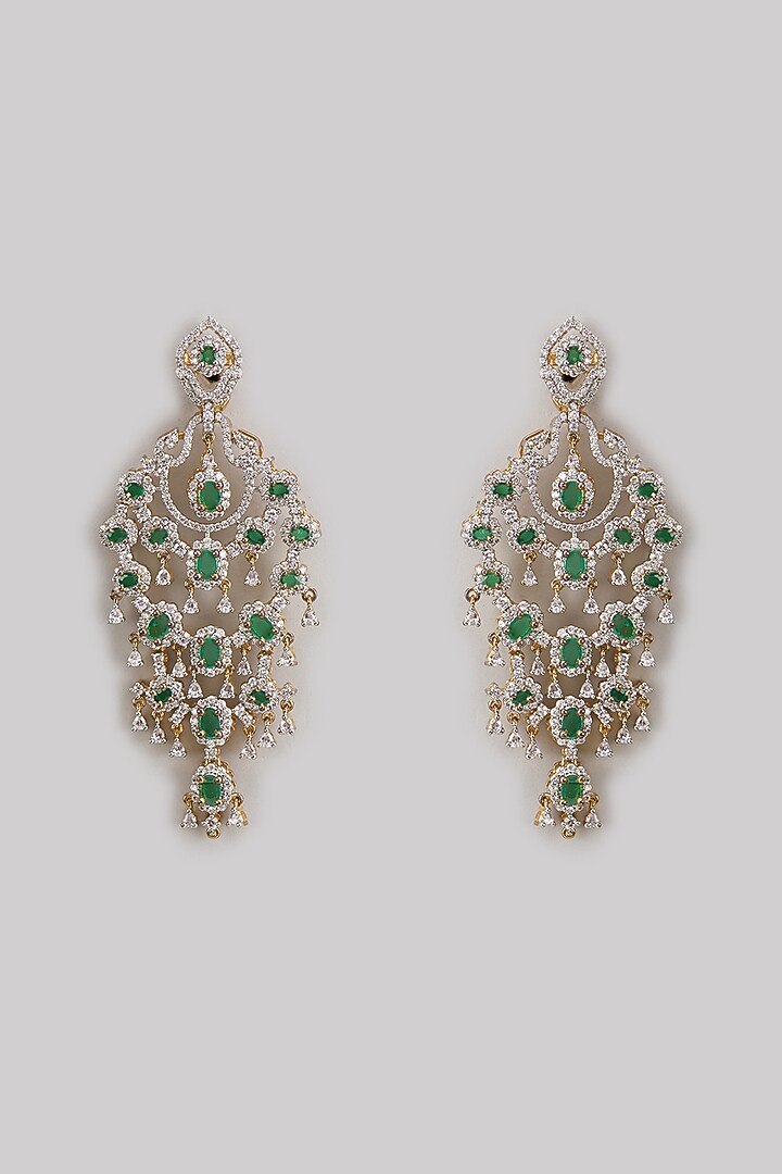 Gold Finish Zircon & Green Stone Dangler Earrings by Studio6 Jewels at Pernia's Pop Up Shop