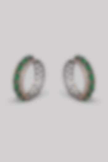 Rose Gold Finish Zircon & Green Stone Hoop Earrings by Studio6 Jewels at Pernia's Pop Up Shop