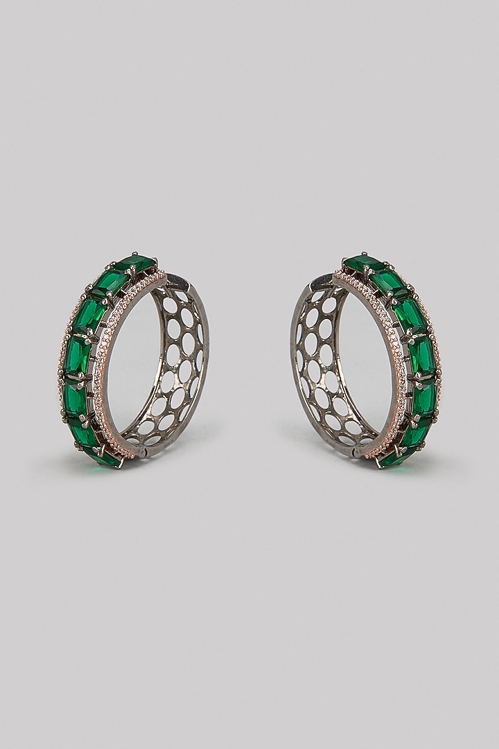 Rose Gold Finish Zircon & Green Stone Hoop Earrings by Studio6 Jewels at Pernia's Pop Up Shop