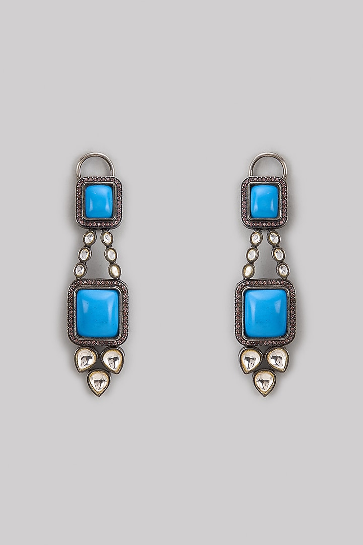 Black Rhodium Finish Zircon & Blue Stone Dangler Earrings by Studio6 Jewels at Pernia's Pop Up Shop