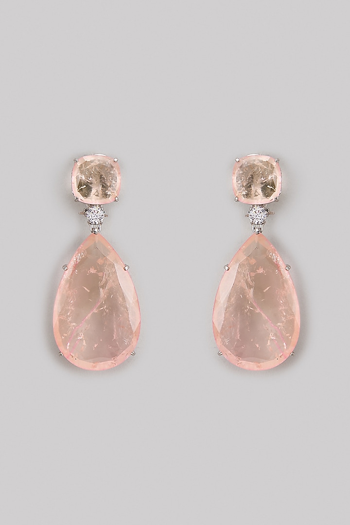 White Finish Zircon & Orange Tear Drop Doublet Dangler Earrings by Studio6 Jewels at Pernia's Pop Up Shop