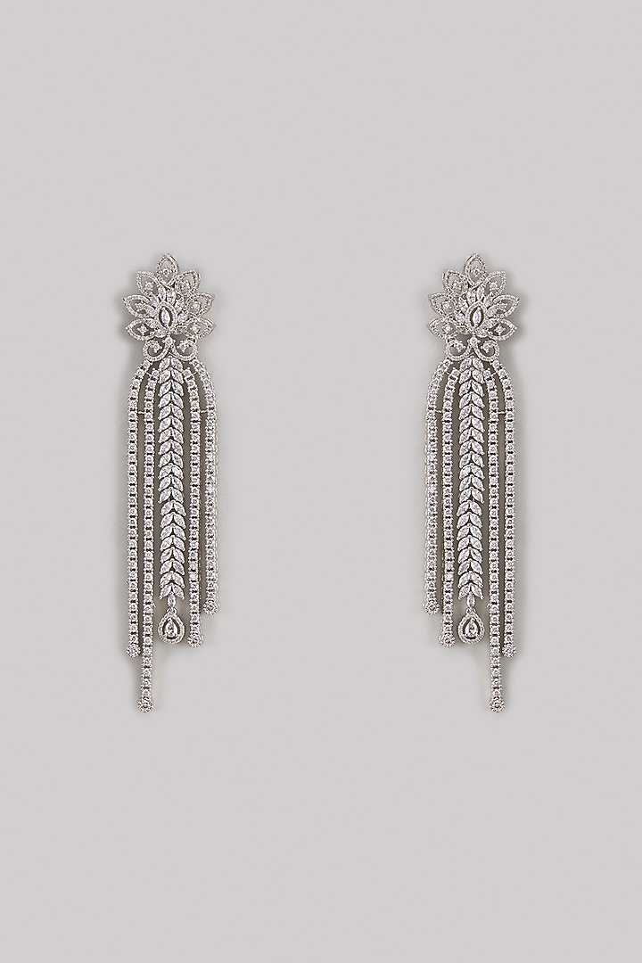 White Finish Zircon Crystal Long Earrings by Studio6 Jewels at Pernia's Pop Up Shop