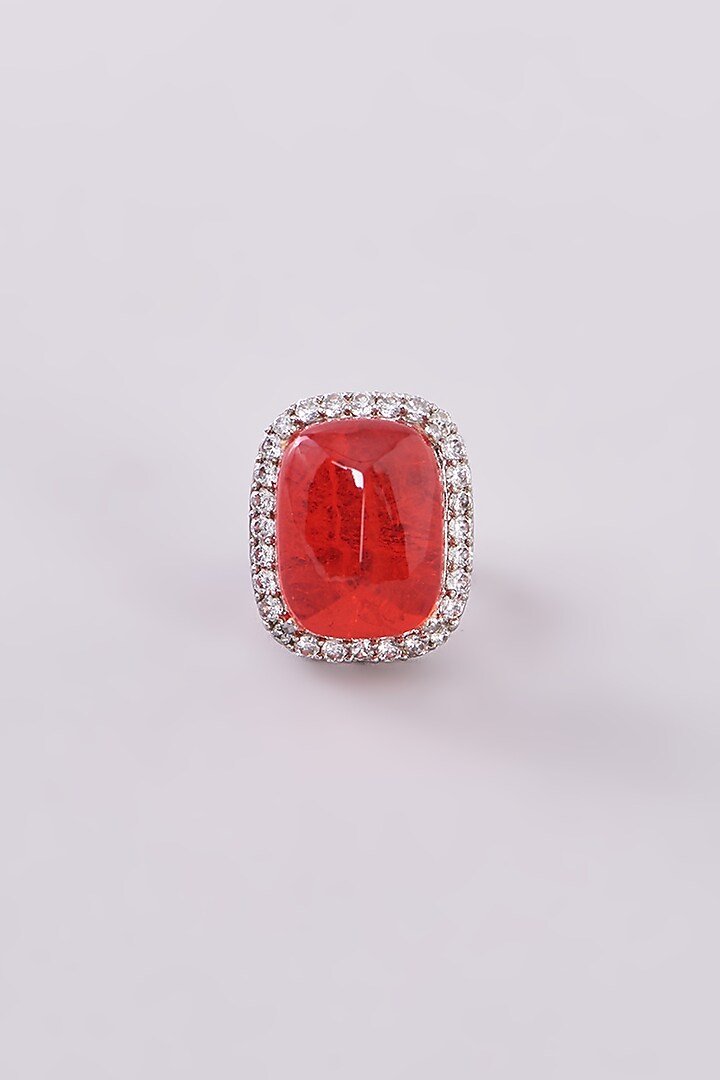 White Finish Zircon & Red Synthetic Stone Ring by Studio6 Jewels at Pernia's Pop Up Shop