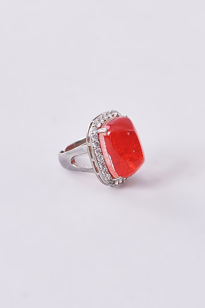 White Finish Zircon & Red Synthetic Stone Ring by Studio6 Jewels at Pernia's Pop Up Shop