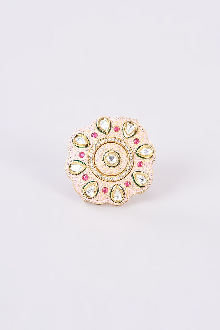 Gold Finish Kundan Polki Meenakari Ring by Studio6 Jewels at Pernia's Pop Up Shop