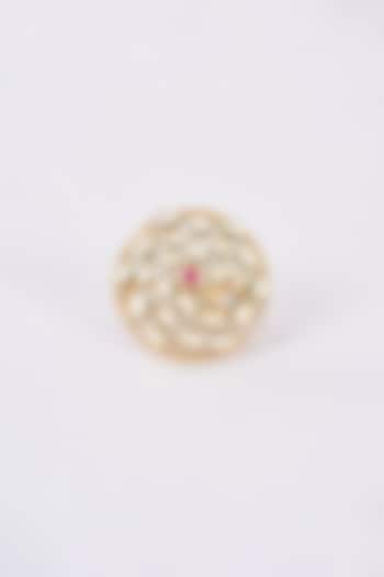 Gold Finish Kundan Polki & Red Stone Ring by Studio6 Jewels at Pernia's Pop Up Shop