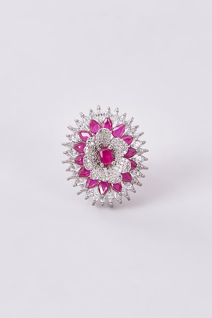White Finish Zircon & Pink Stone Ring by Studio6 Jewels at Pernia's Pop Up Shop