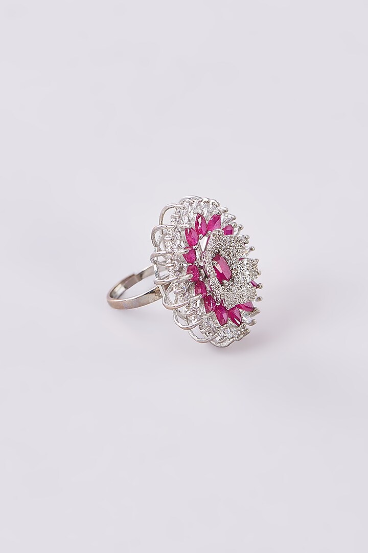White Finish Zircon & Pink Stone Ring by Studio6 Jewels at Pernia's Pop Up Shop