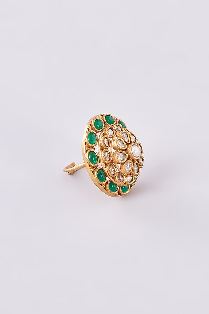 Gold Finish Kundan Polki Ring by Studio6 Jewels at Pernia's Pop Up Shop