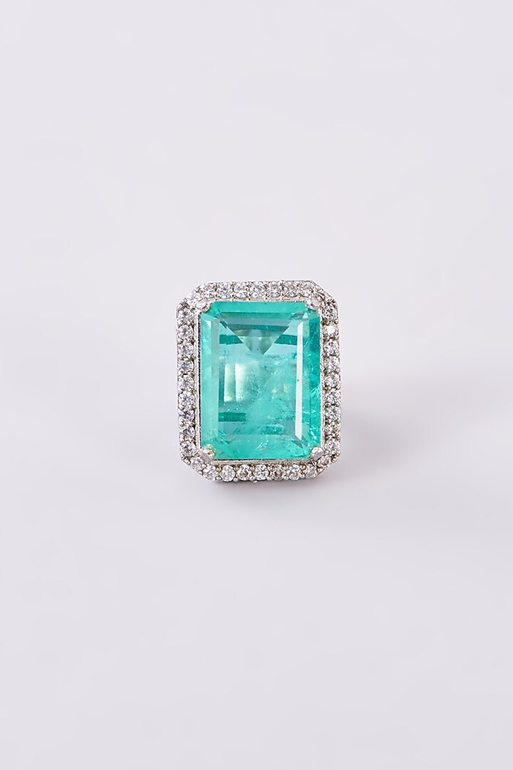 White Finish Zircon & Aqua Stone Ring by Studio6 Jewels at Pernia's Pop Up Shop