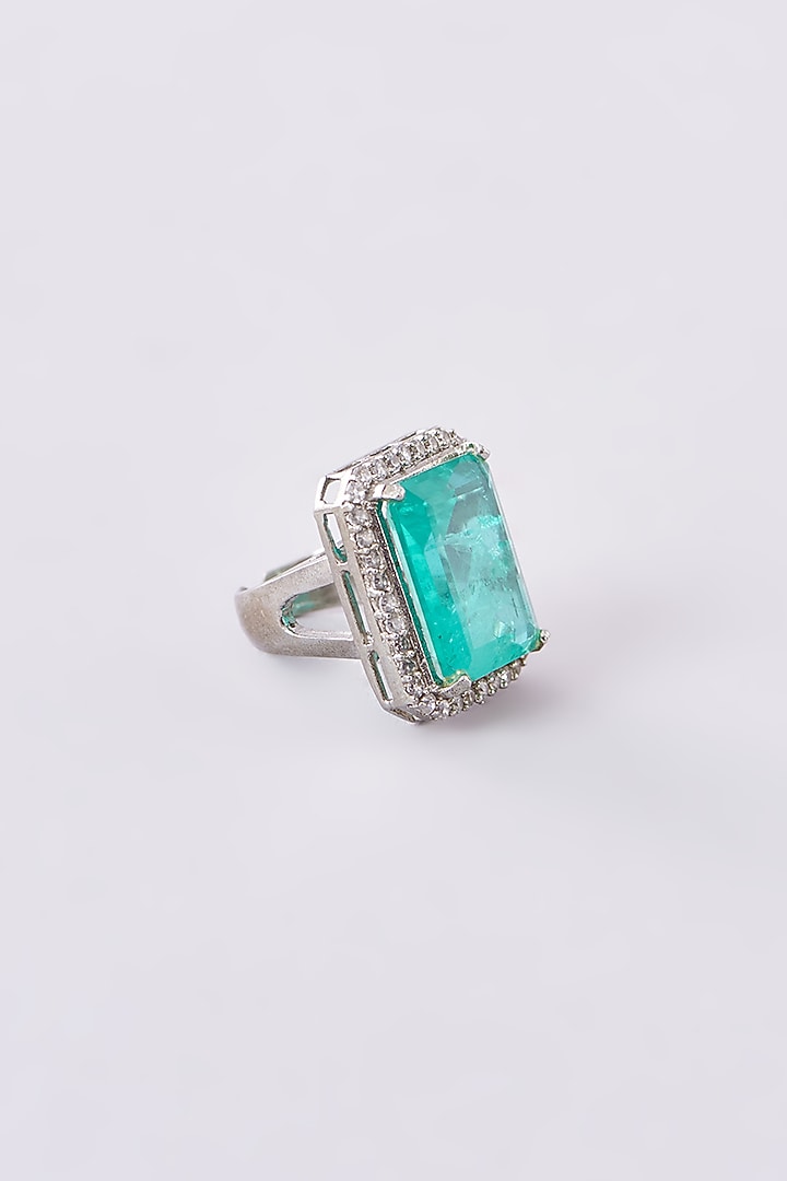 White Finish Zircon & Aqua Stone Ring by Studio6 Jewels at Pernia's Pop Up Shop