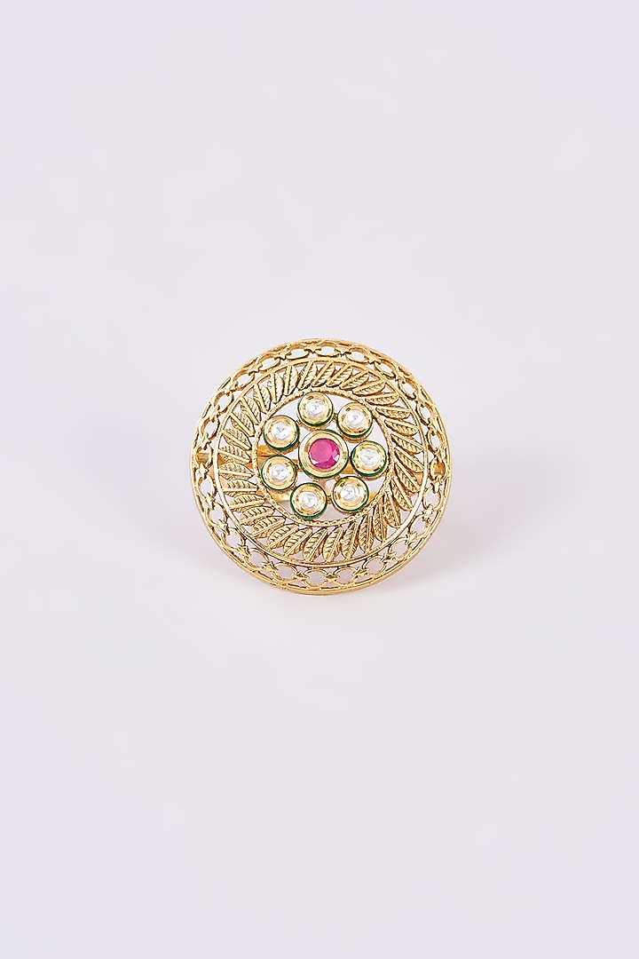 Gold Finish Kundan Polki Ring by Studio6 Jewels at Pernia's Pop Up Shop