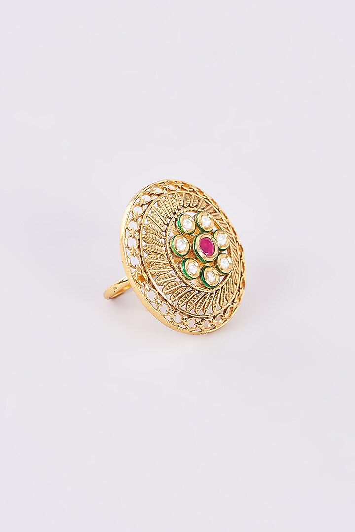 Gold Finish Kundan Polki Ring by Studio6 Jewels at Pernia's Pop Up Shop