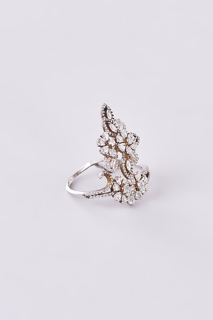 Black Rhodium Finish Zircon Floral Ring by Studio6 Jewels at Pernia's Pop Up Shop