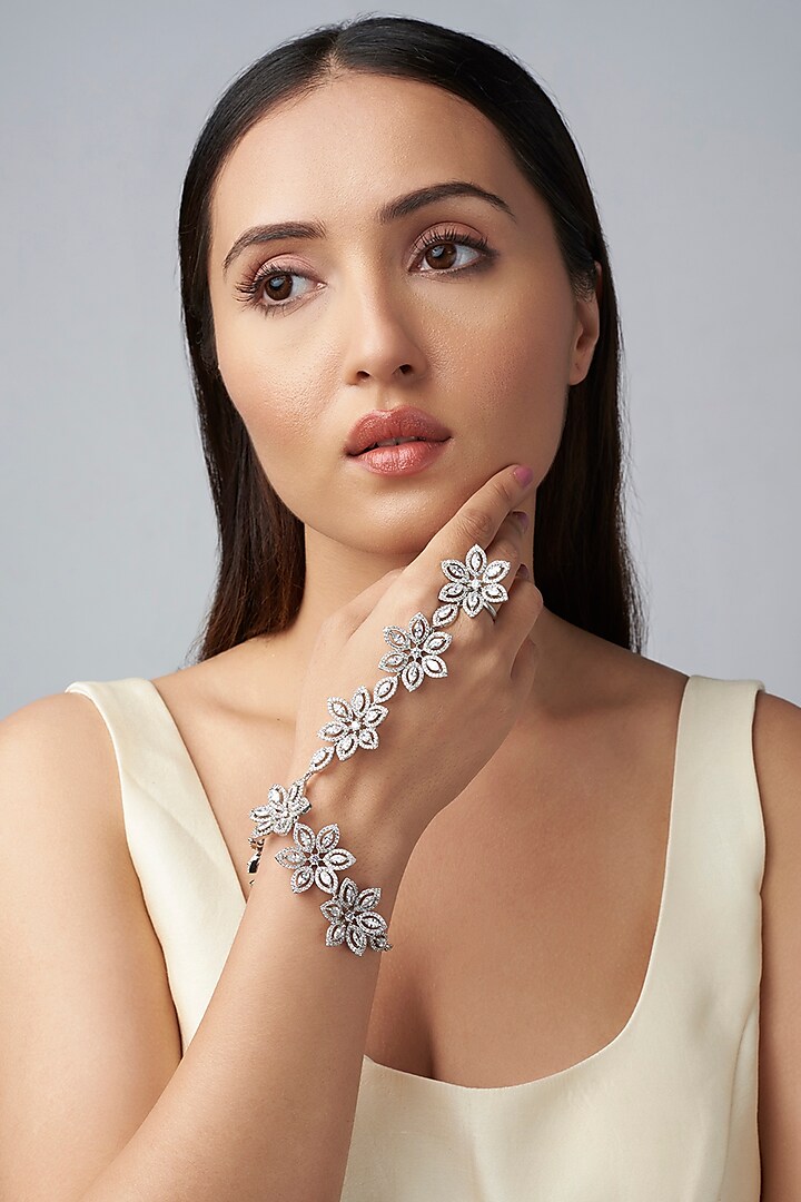 White Finish Zirconia Diamonds Hand Harness by Studio6 Jewels
