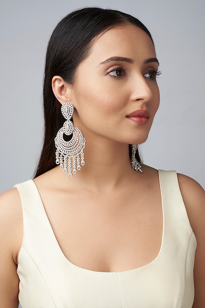 White Finish Zircon Diamonds Earrings by Studio6 Jewels