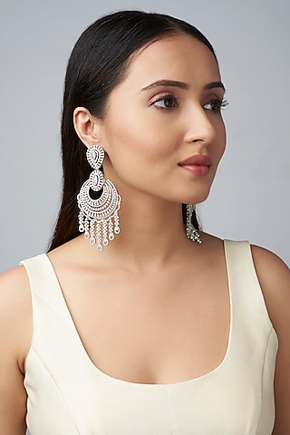 White Finish Zircon Diamonds Earrings by Studio6 Jewels