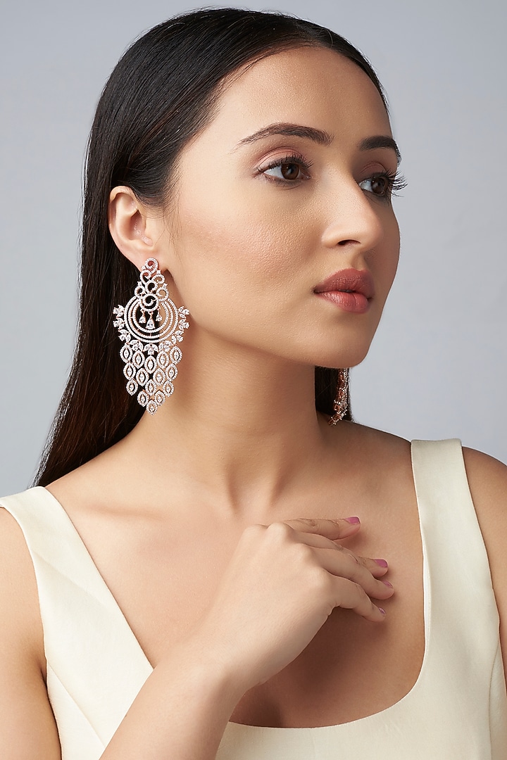 Rose Gold Finish Zircon Diamonds Earrings by Studio6 Jewels at Pernia's Pop Up Shop
