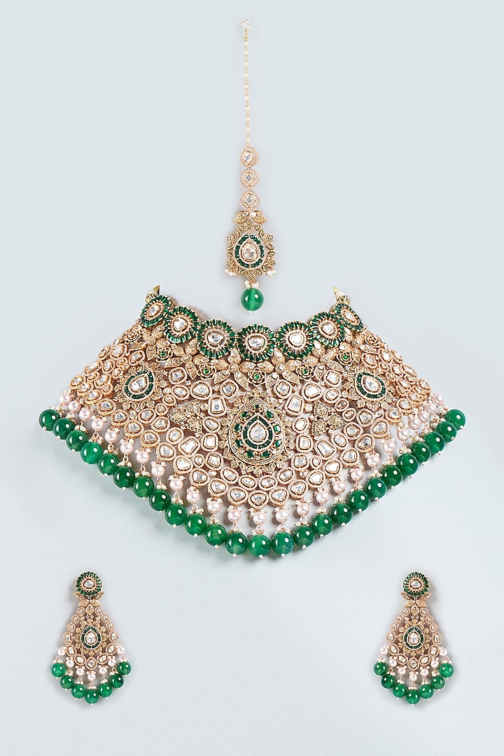 Gold Finish Zircons Diamonds Necklace Set by Studio6 Jewels