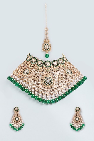 Gold Finish Zircons Diamonds Necklace Set by Studio6 Jewels