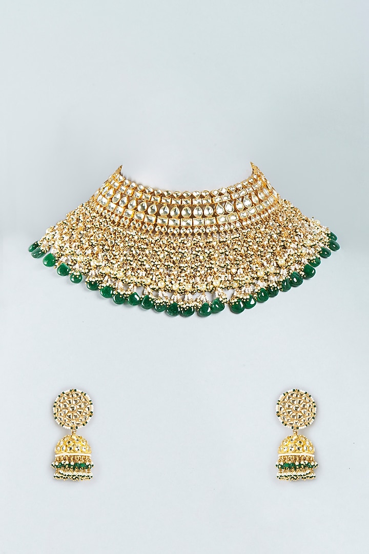 Gold Finish Beaded Necklace Set by Studio6 Jewels at Pernia's Pop Up Shop