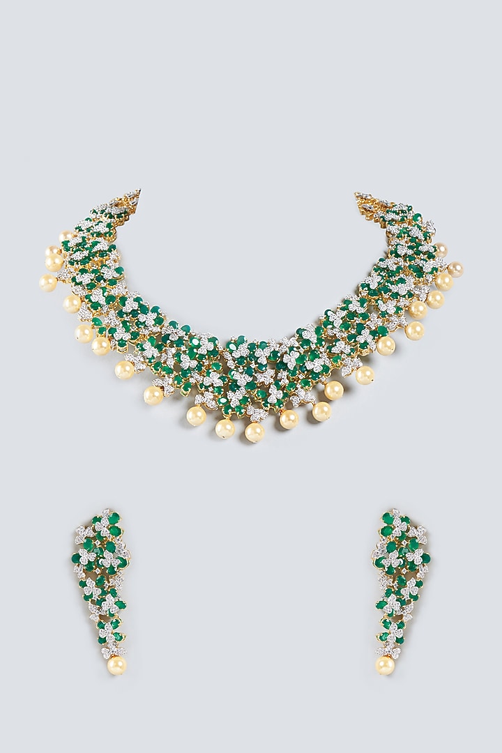 Gold Finish Zircons Necklace Set by Studio6 Jewels at Pernia's Pop Up Shop