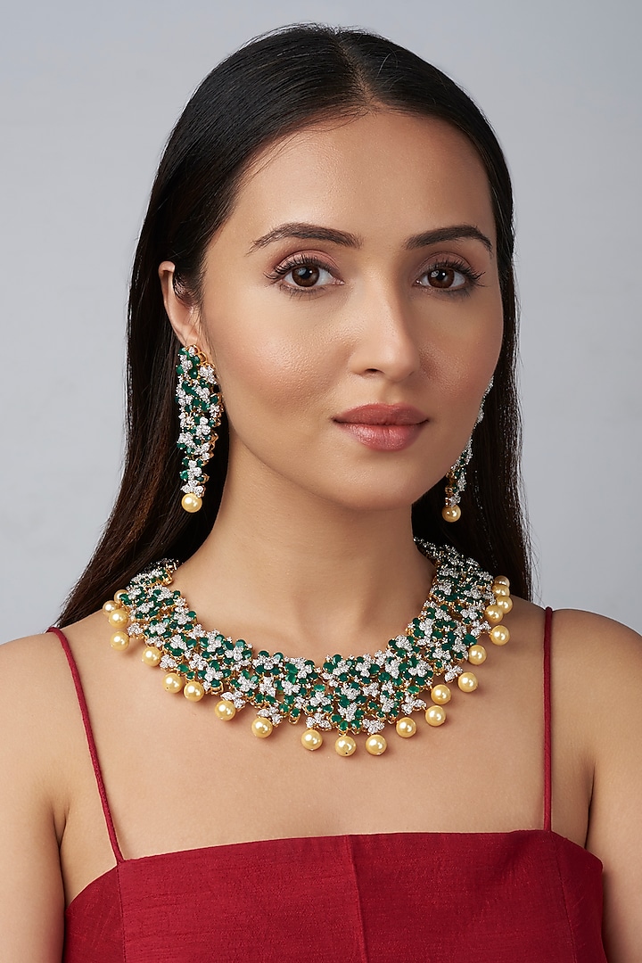 Gold Finish Zircons Necklace Set by Studio6 Jewels